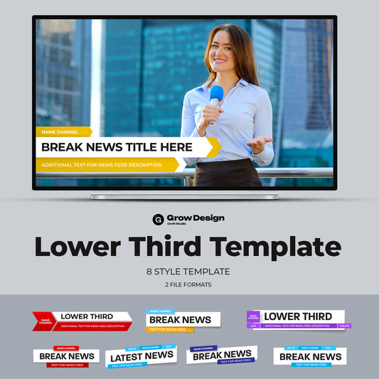Set of lower thirds templates for TV channels, online broadcast