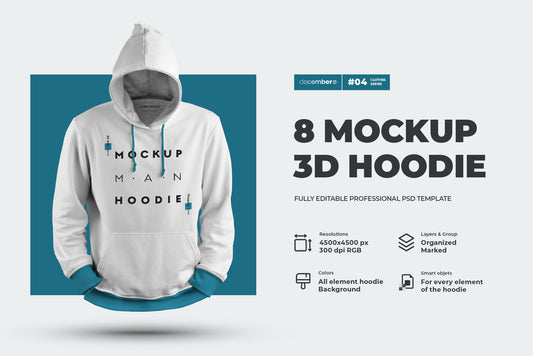 8 Mockups Hoodie. 3D Style