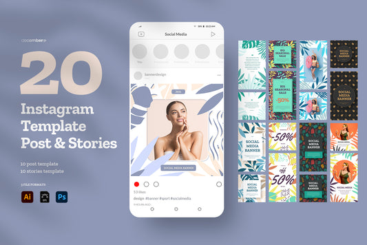 Stylish tropical Instagram post and stories templates