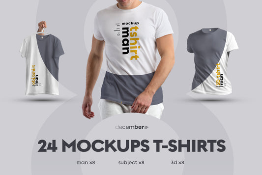 24 mockups t-shirts on the man, 3D and isolated objects