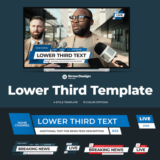 Set of lower thirds templates for TV channels, online broadcasts