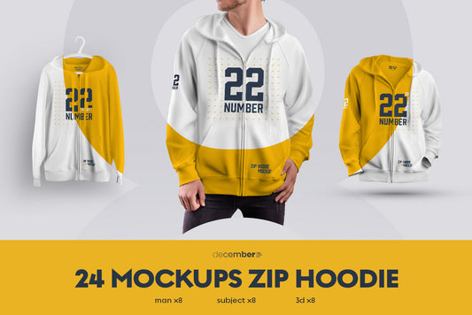 24 Zip Hoodie Mockup - Man/3D/Subjects ( Collection #5 )
