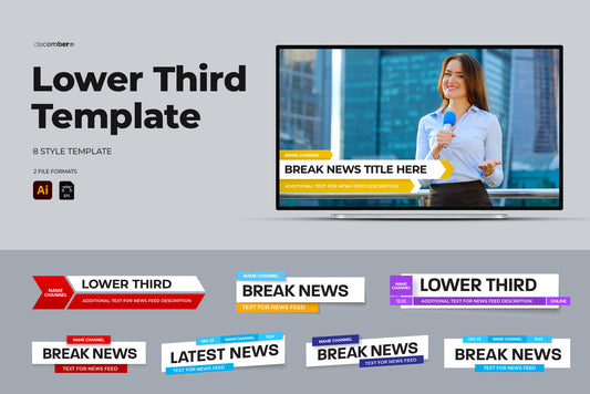 Set of lower thirds templates for TV channels, online broadcast