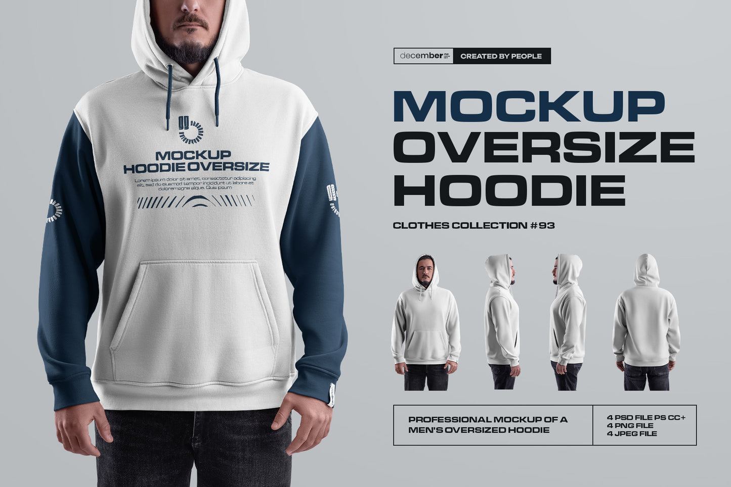 4 Mockups Oversize Hoodie vol.2. Front, Back and Side View