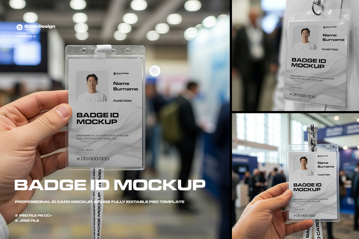 3 ID Card Badge Mockups. Vol.02. Generated AI