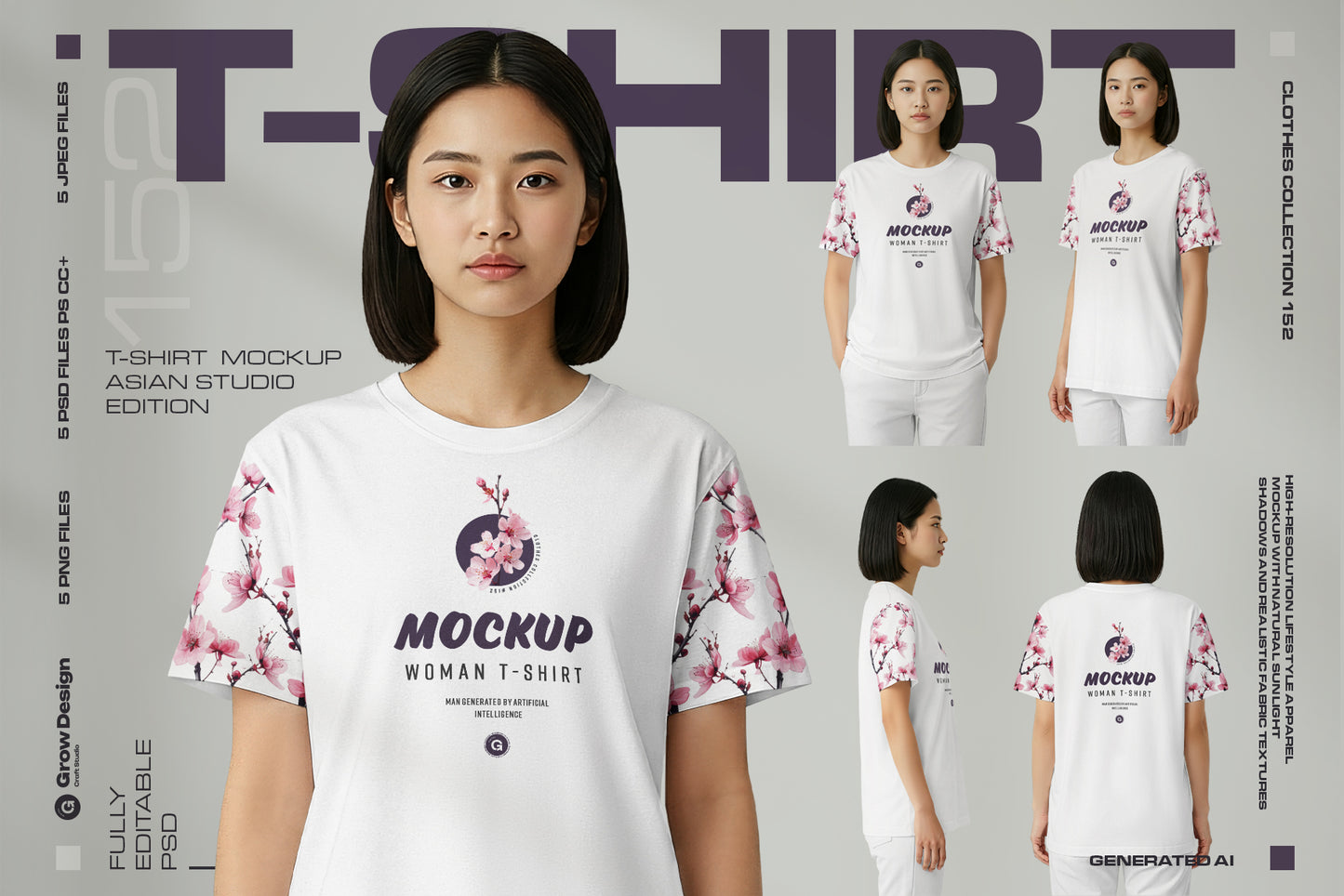 Mockup Woman T-Shirt Set – Asian Model Studio Edition. Generated Ai
