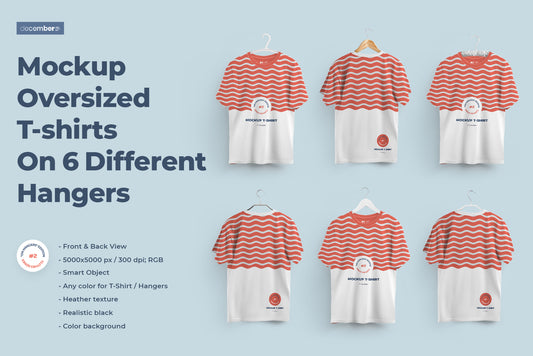 2 Mockups Oversized T-shirts On 6 Different Hangers