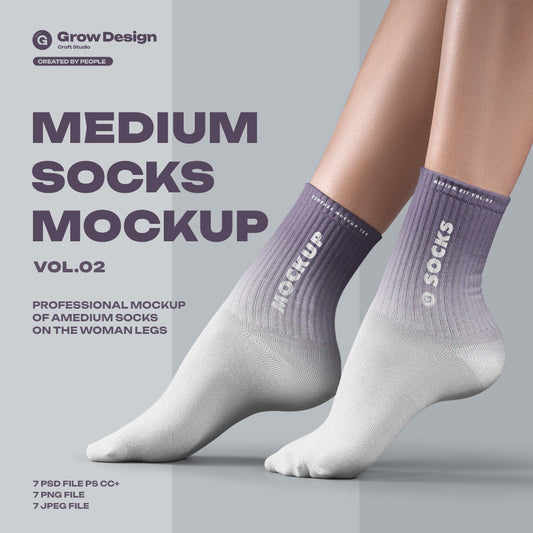 7 Medium Socks Mockup Set Female Legs