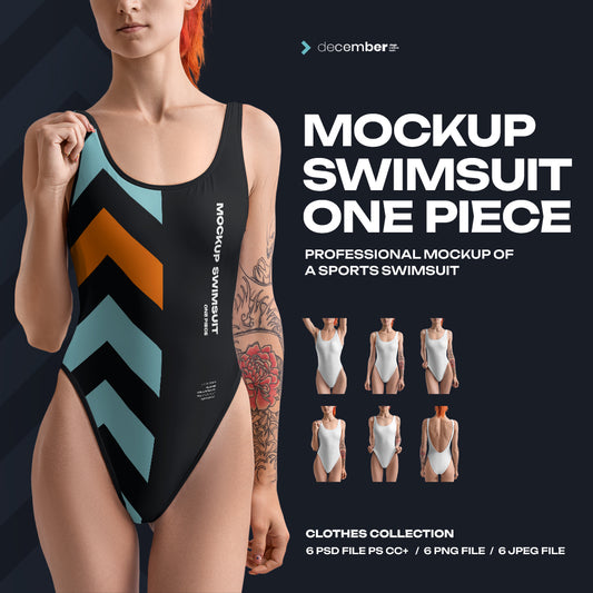 6 Mockups of a One Piece Sports Women's Swimsuit