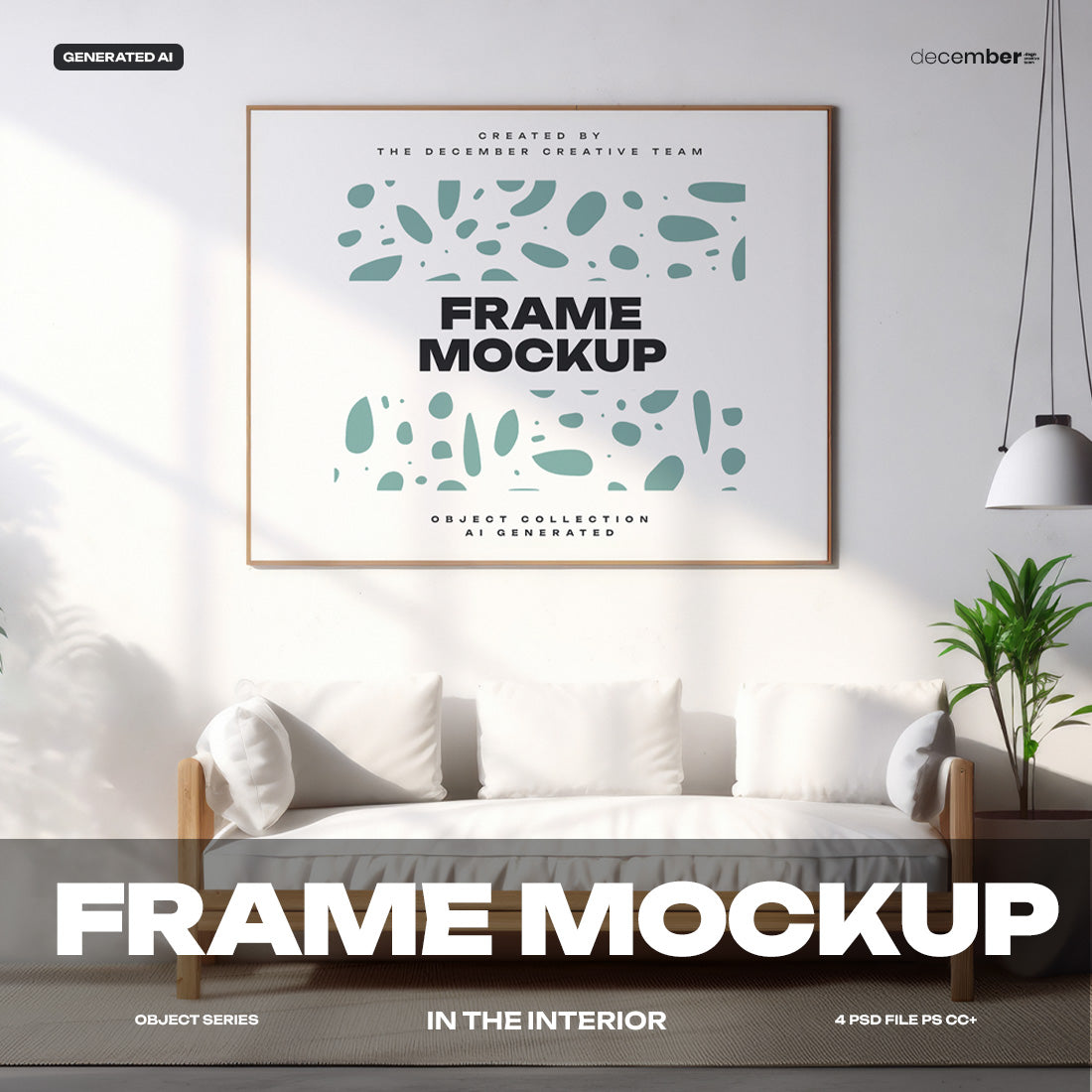 4 Mockups of Frames in the Interior. AI Generated