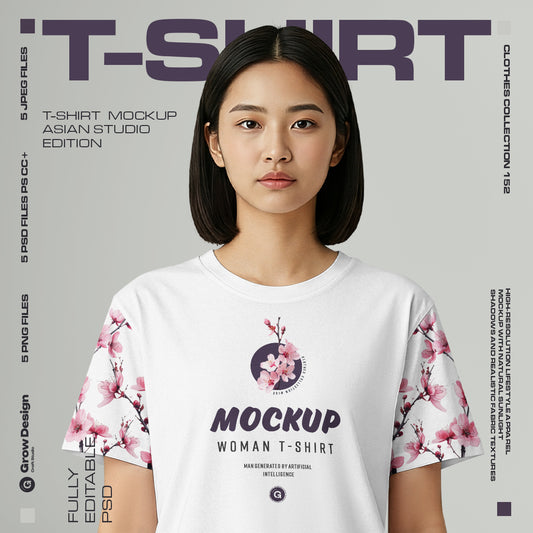 Mockup Woman T-Shirt Set – Asian Model Studio Edition. Generated Ai