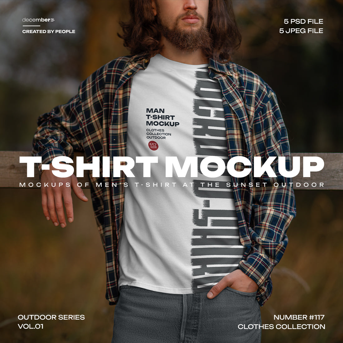 5 Mockups of Men's T-Shirt at the Sunset Outdoor
