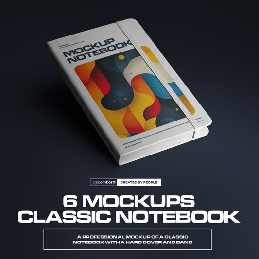 6 Mockups of Classic Notebook with Band and Hard Cover vol.2