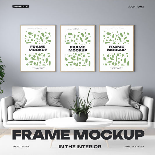 3 Mockups of Frames in the Interior. AI Generated