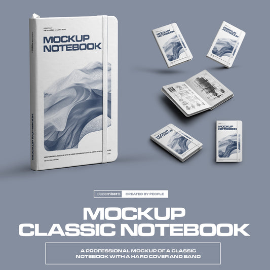 6 Mockups of Classic Notebook with Band and Hard Cover