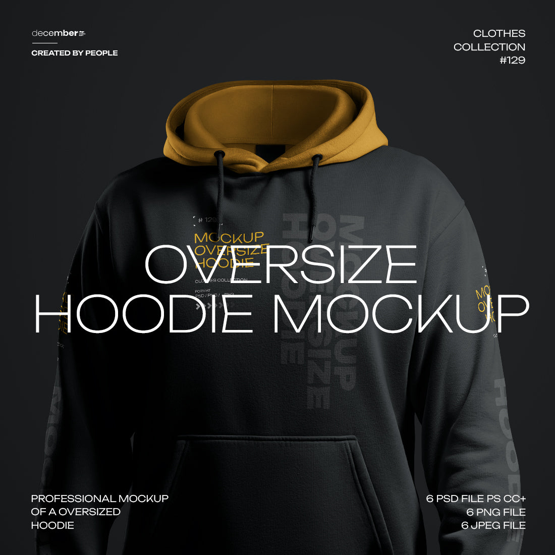 6 Mockups Oversize Hoodie in 3D Style. Dark Light. vol.02