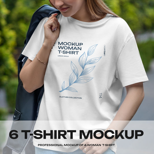 6 Mockups T-Shirt on a Girl on the Walk