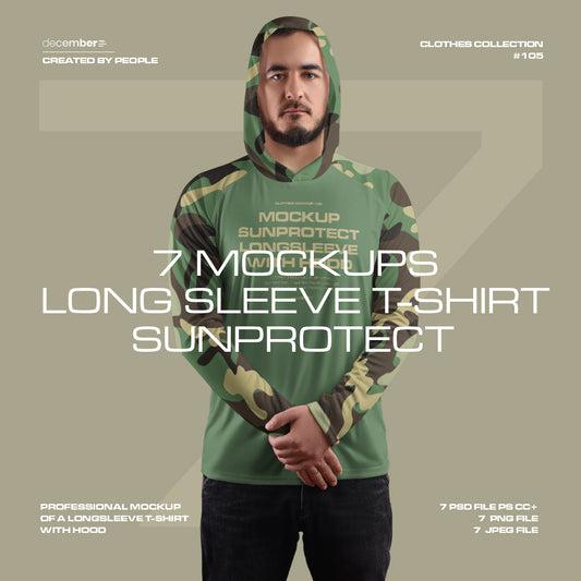 7 Men's Mockups Long Sleeve T-Shirt SunProtect
