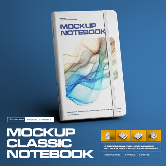 5 Mockups of Classic Notebook with Band and Hard Cover