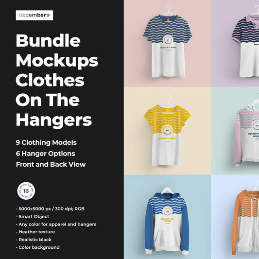 Bundle of Mockups of Different Clothes on Different Hangers