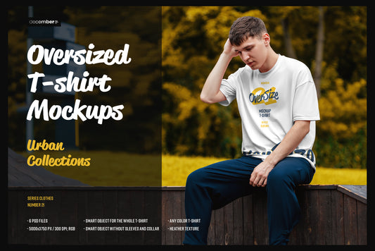 6 Oversized T-shirt Mockup on a Guy Outside