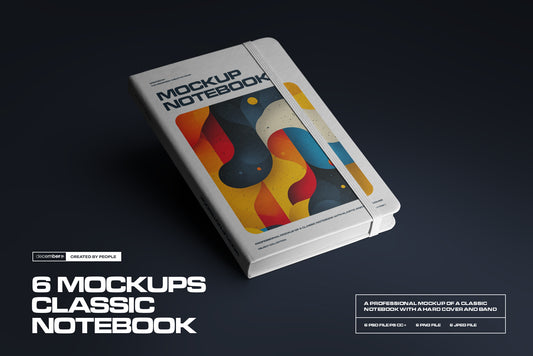6 Mockups of Classic Notebook with Band and Hard Cover vol.2