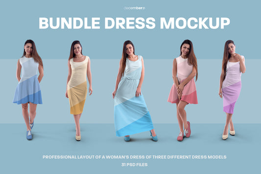 A Large Bundle of Mockups of a Women's Dress in Different Styles
