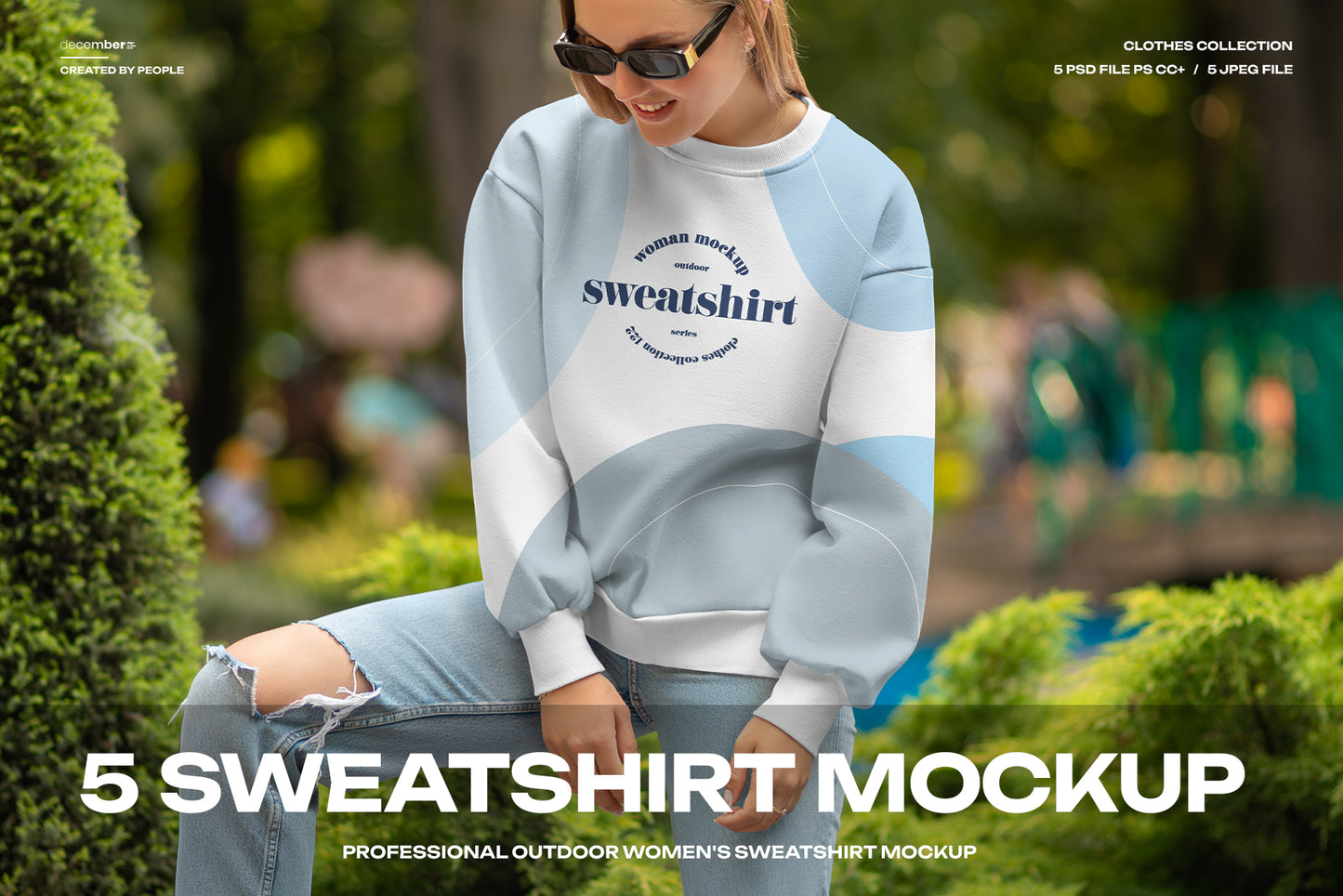 5 Mockups of Sweatshirts on the Girl on the Outdoor
