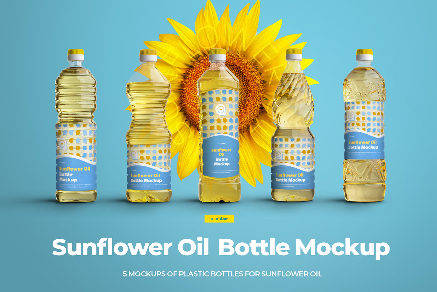 5 Mockups Plastic Sunflower Oil Bottles
