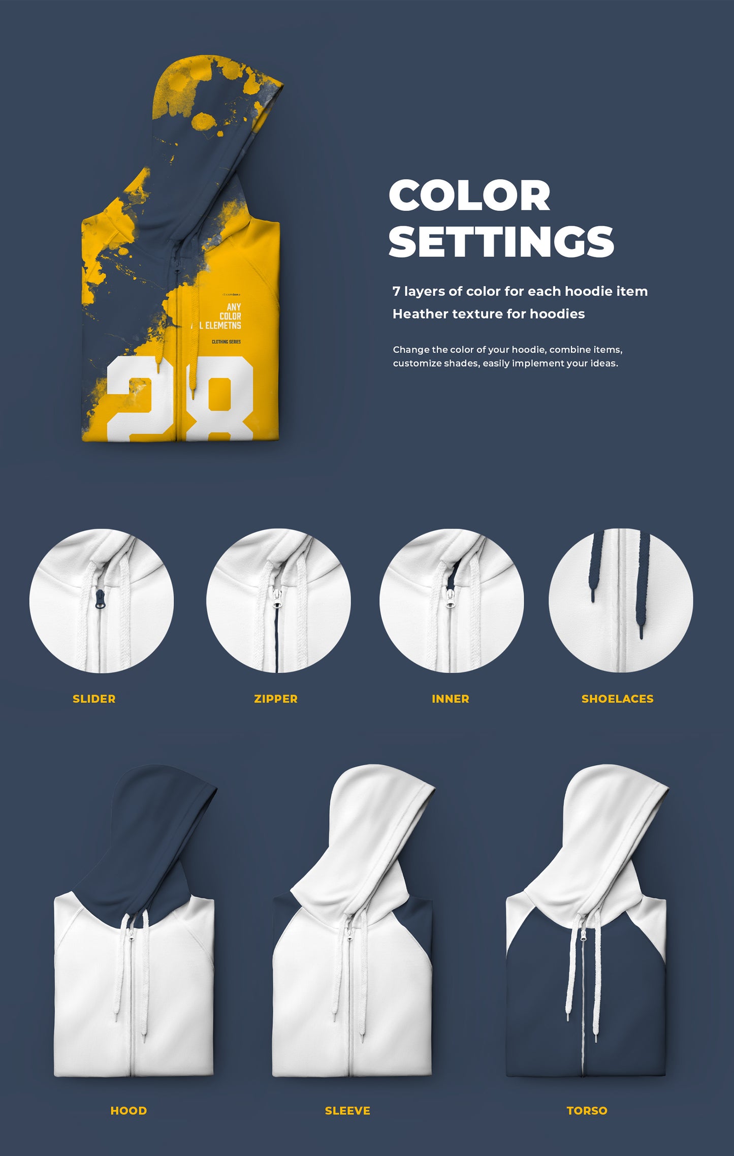 3 Folded Zip Hoodie Mockup