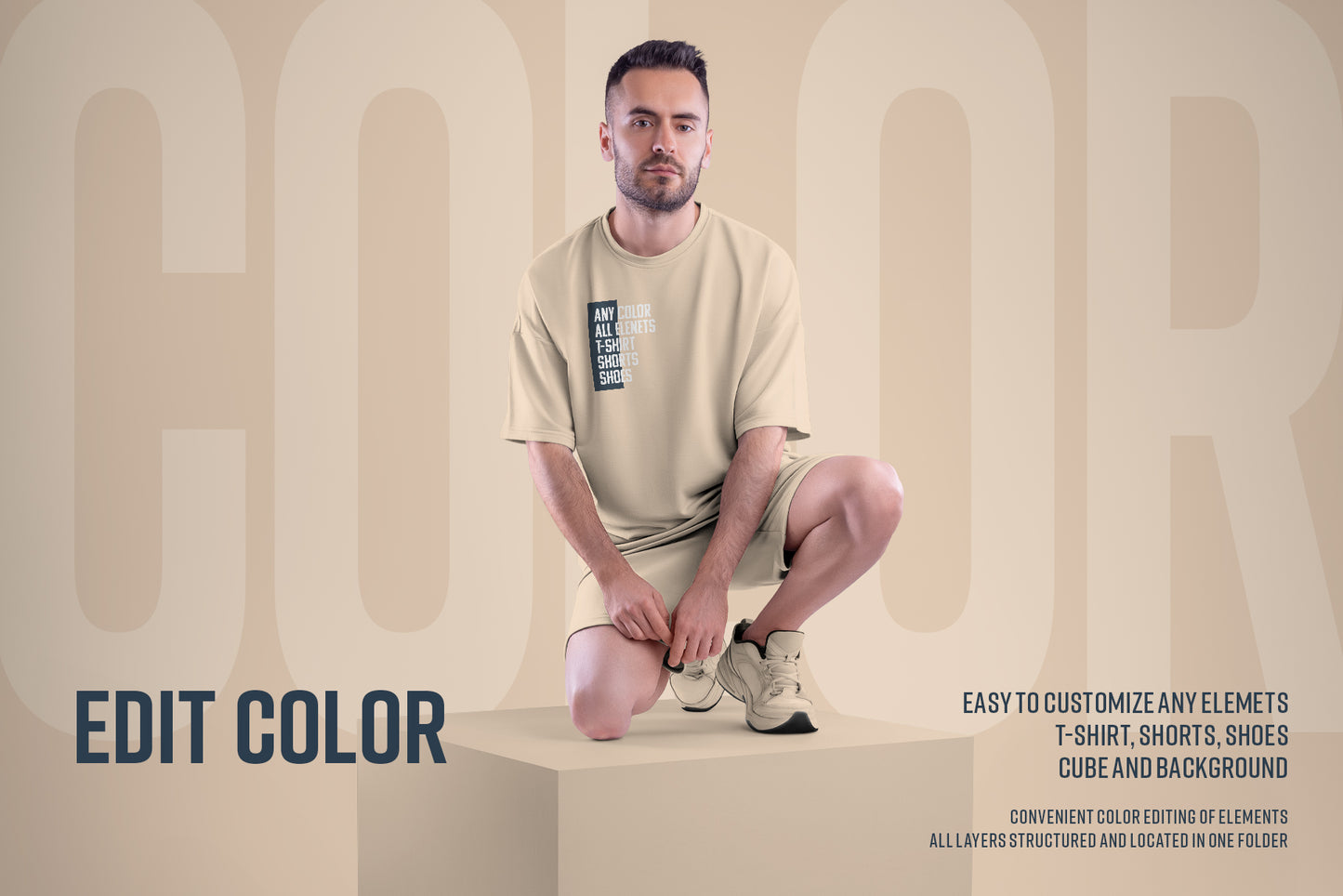 10 Mockups Oversize T-shirt and Shorts Kit on the Cube
