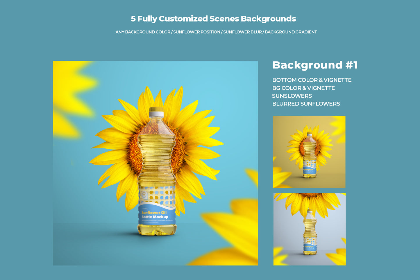 5 Mockups Plastic Sunflower Oil Bottles