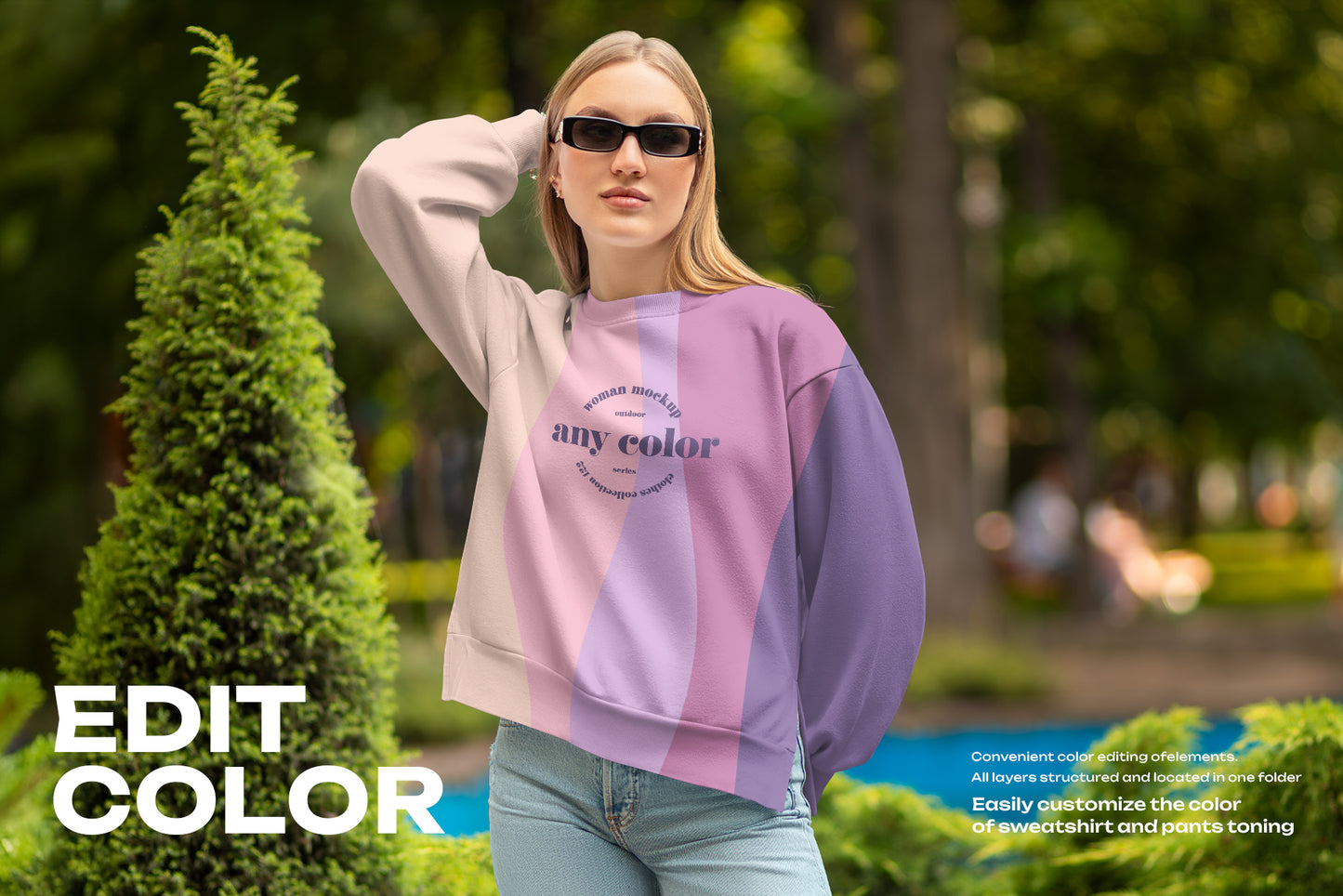 5 Mockups of Sweatshirts on the Girl on the Outdoor