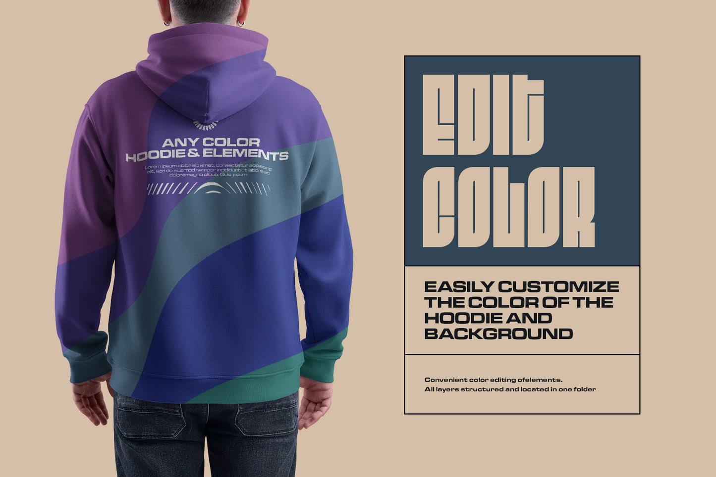 4 Mockups Oversize Hoodie. Front, Back and Side View