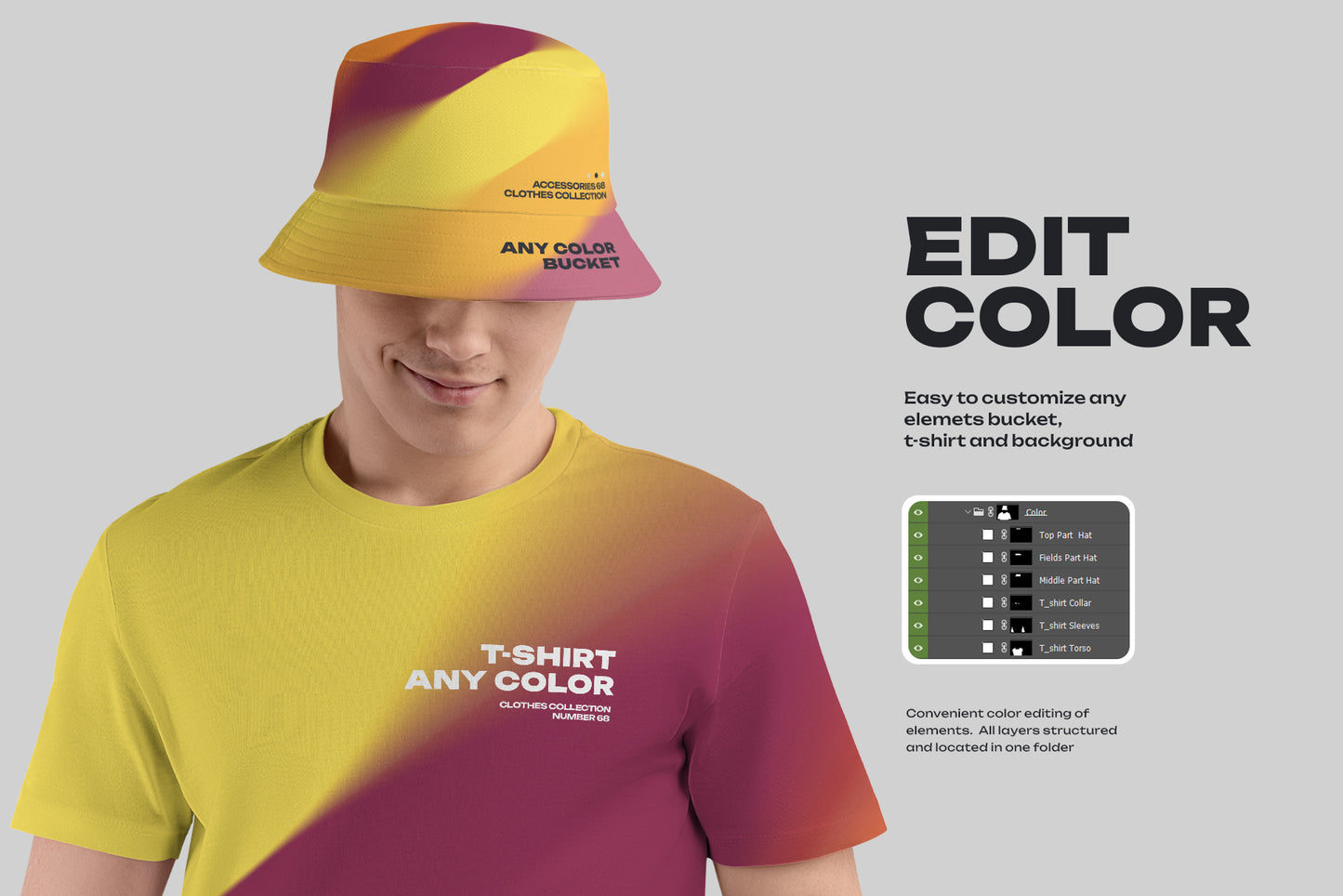 6 Mockups Bucket Hat and T-Shirt