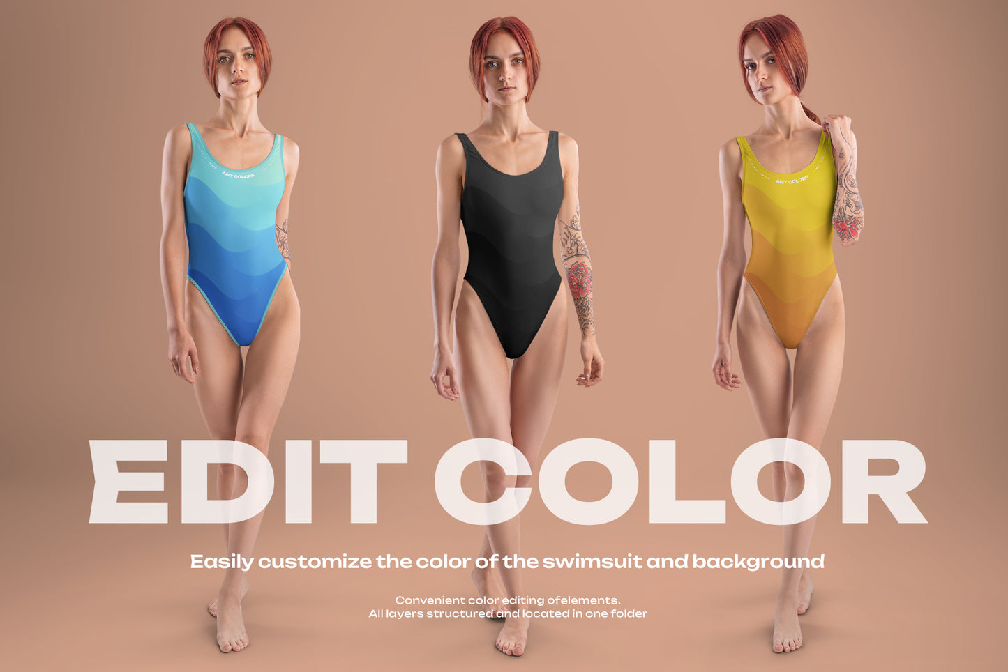 8 Mockups Woman Athletic One Piece Swimsuit vol.03. Full height