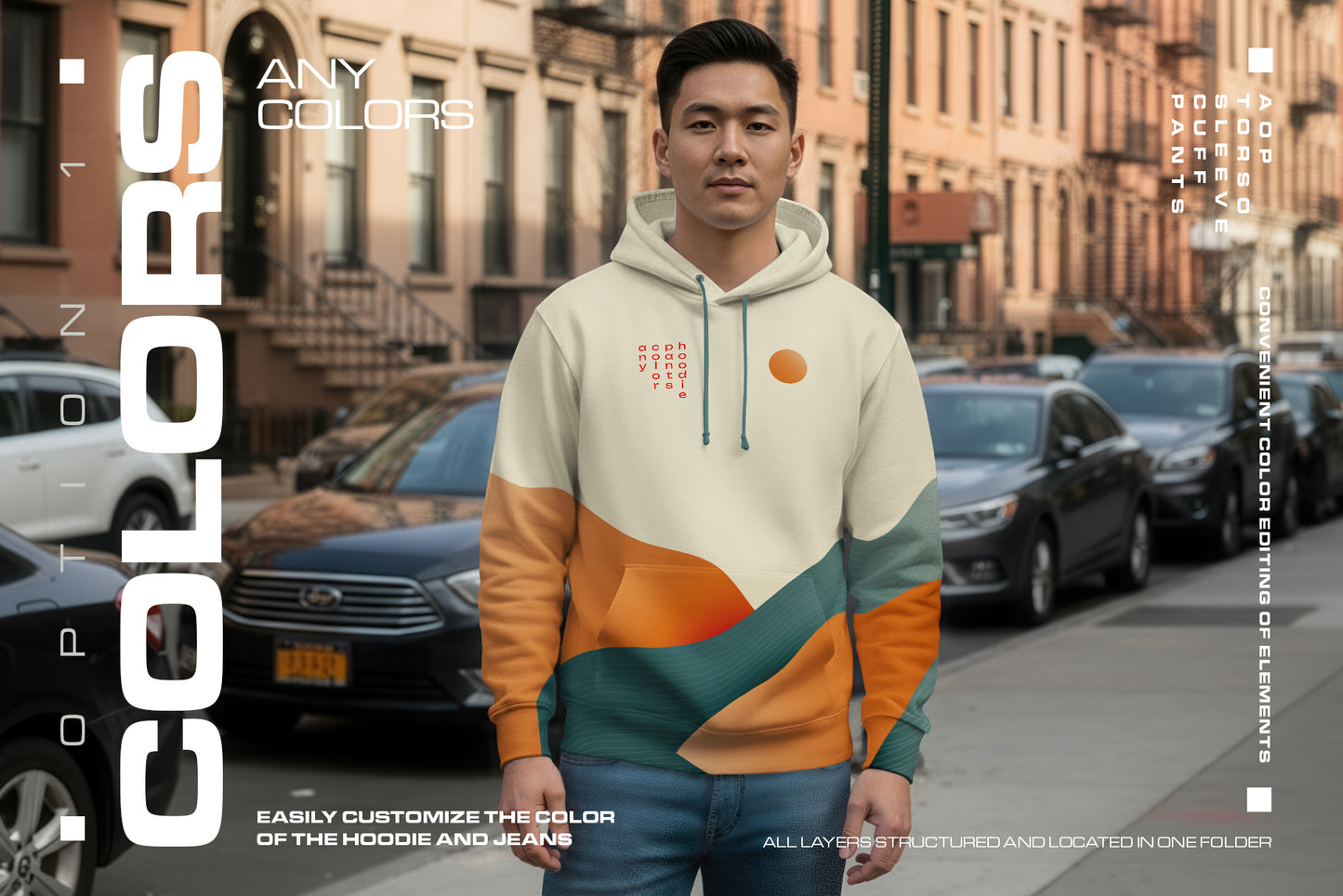 6 Urban Streetwear Hoodie Mockup on Asian Man. Generated AI