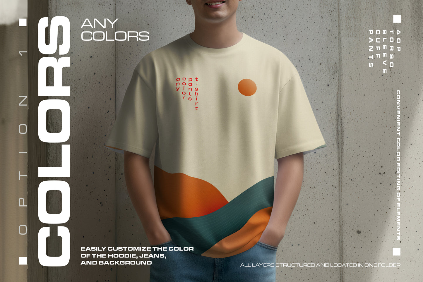 5 Oversized T-Shirt Mockups on Asian Man. Urban Series #1. Generated AI