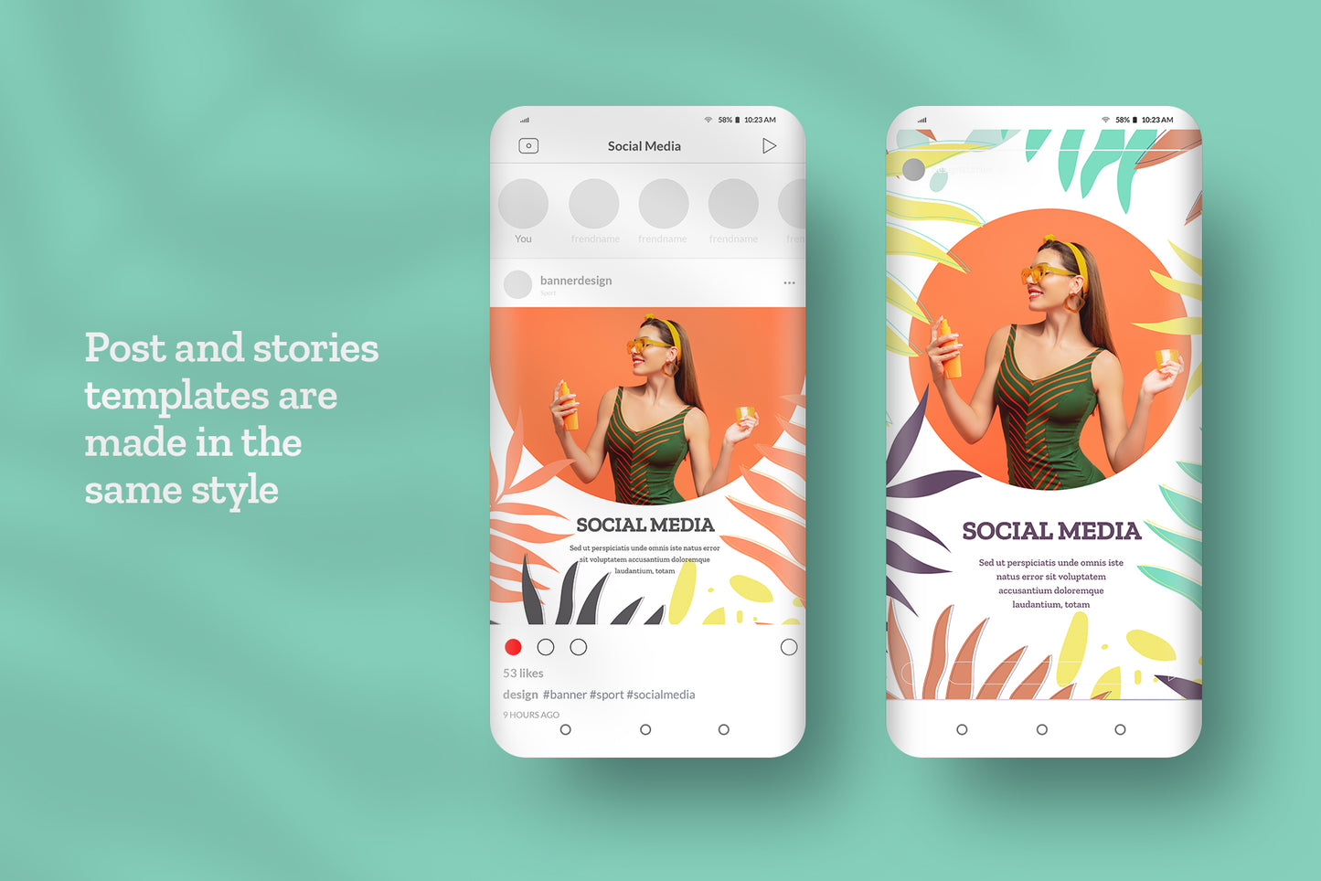 Stylish tropical Instagram post and stories templates