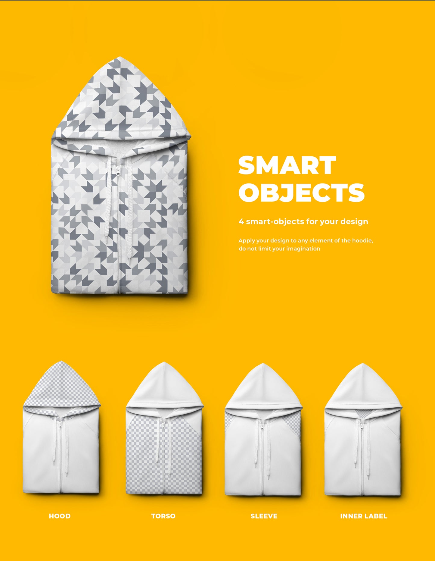 3 Folded Zip Hoodie Mockup