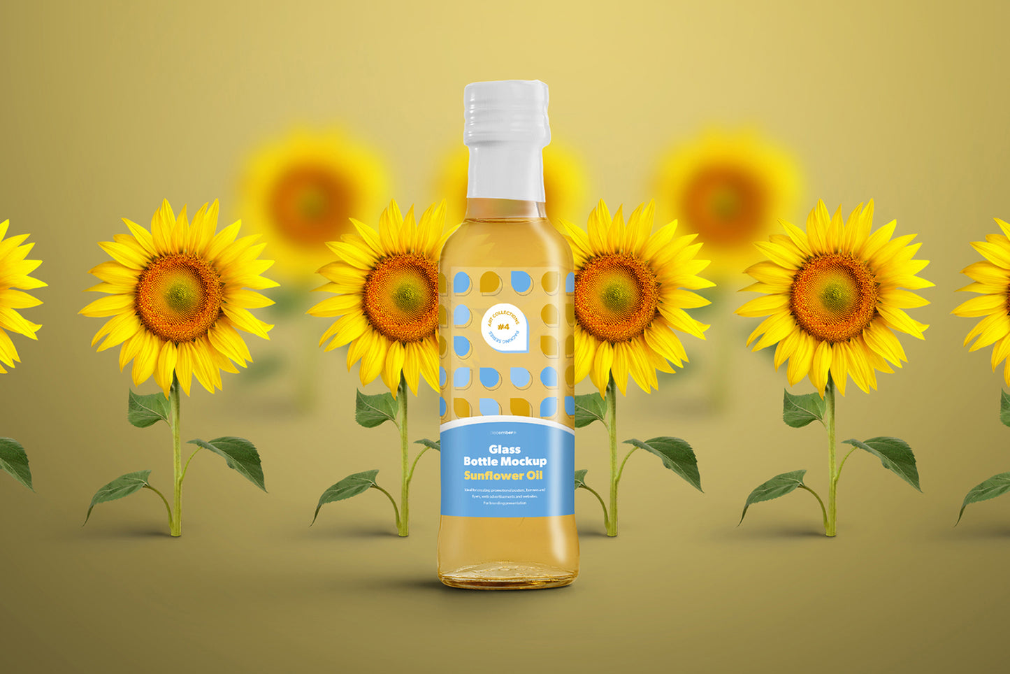 3 Mockups Glass Bottles Sunflower Oil