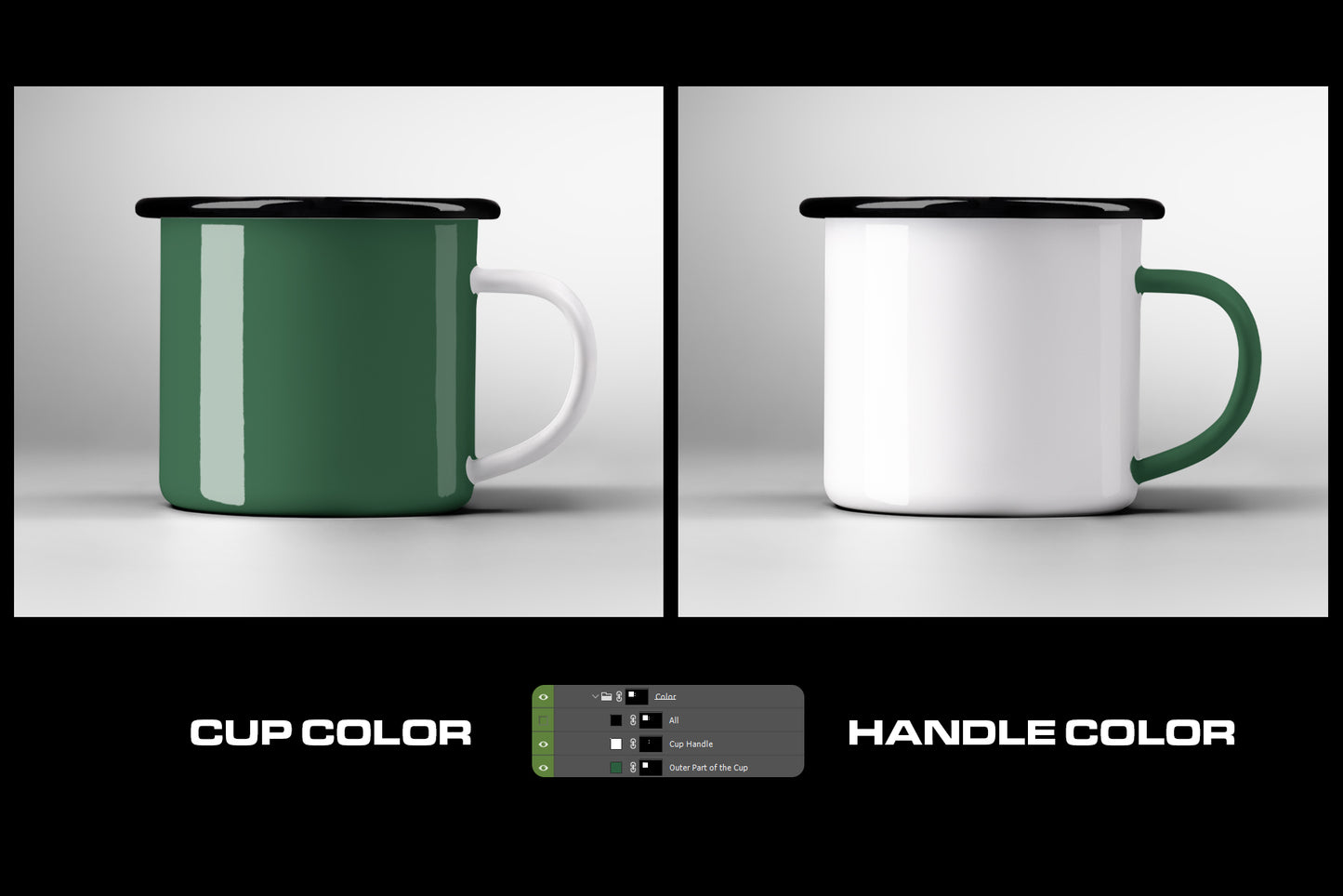 9 Mockups of Enamel Metal Mug with Black Rim