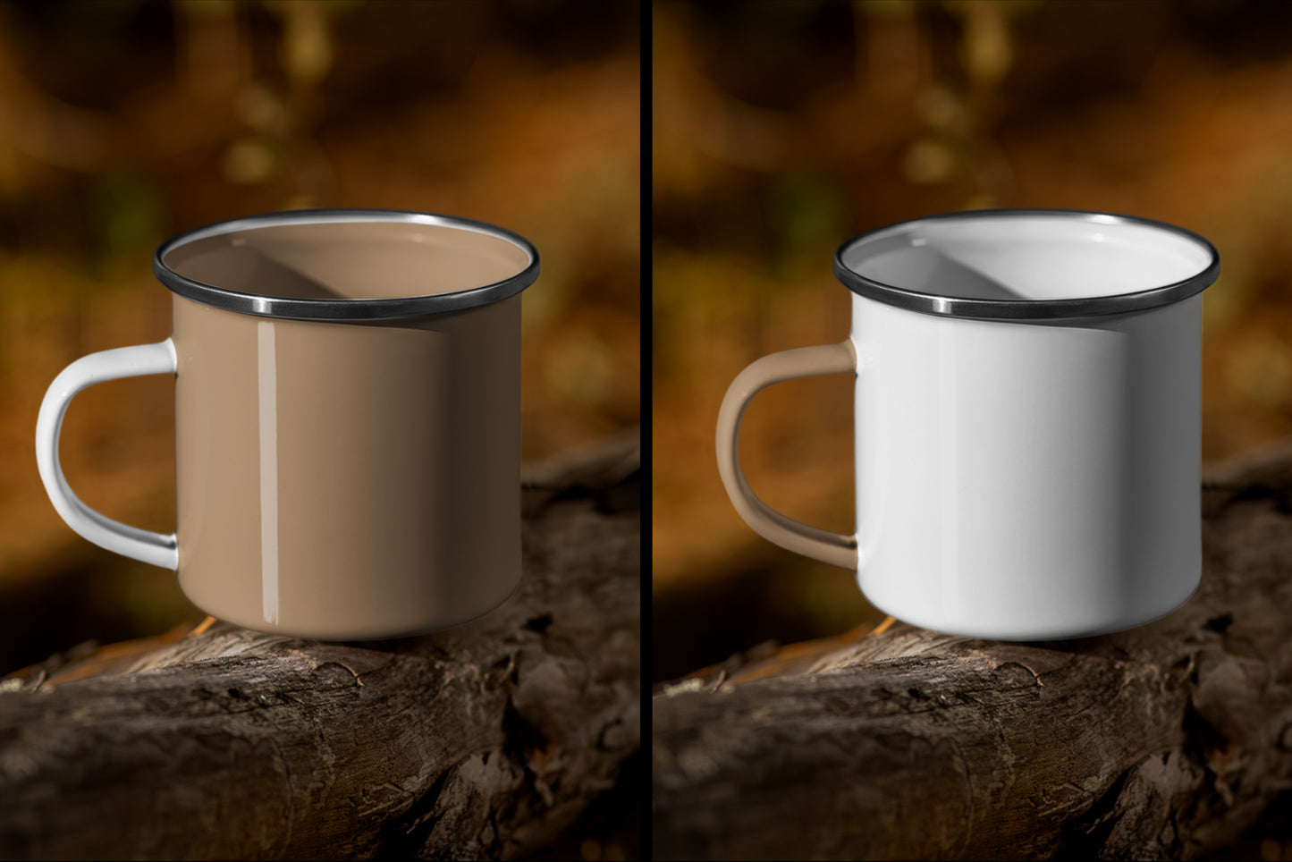 8 Enamel Metal Mug Mockups – Outdoor Camping Edition, 5K High-Res PSD