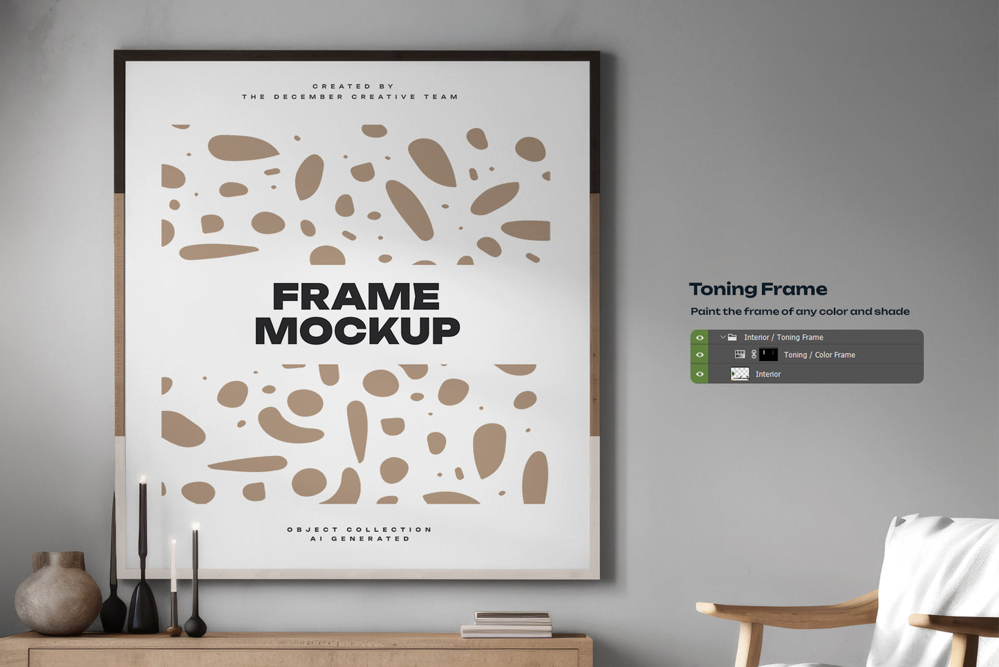 4 Mockups of Frames in the Interior. AI Generated