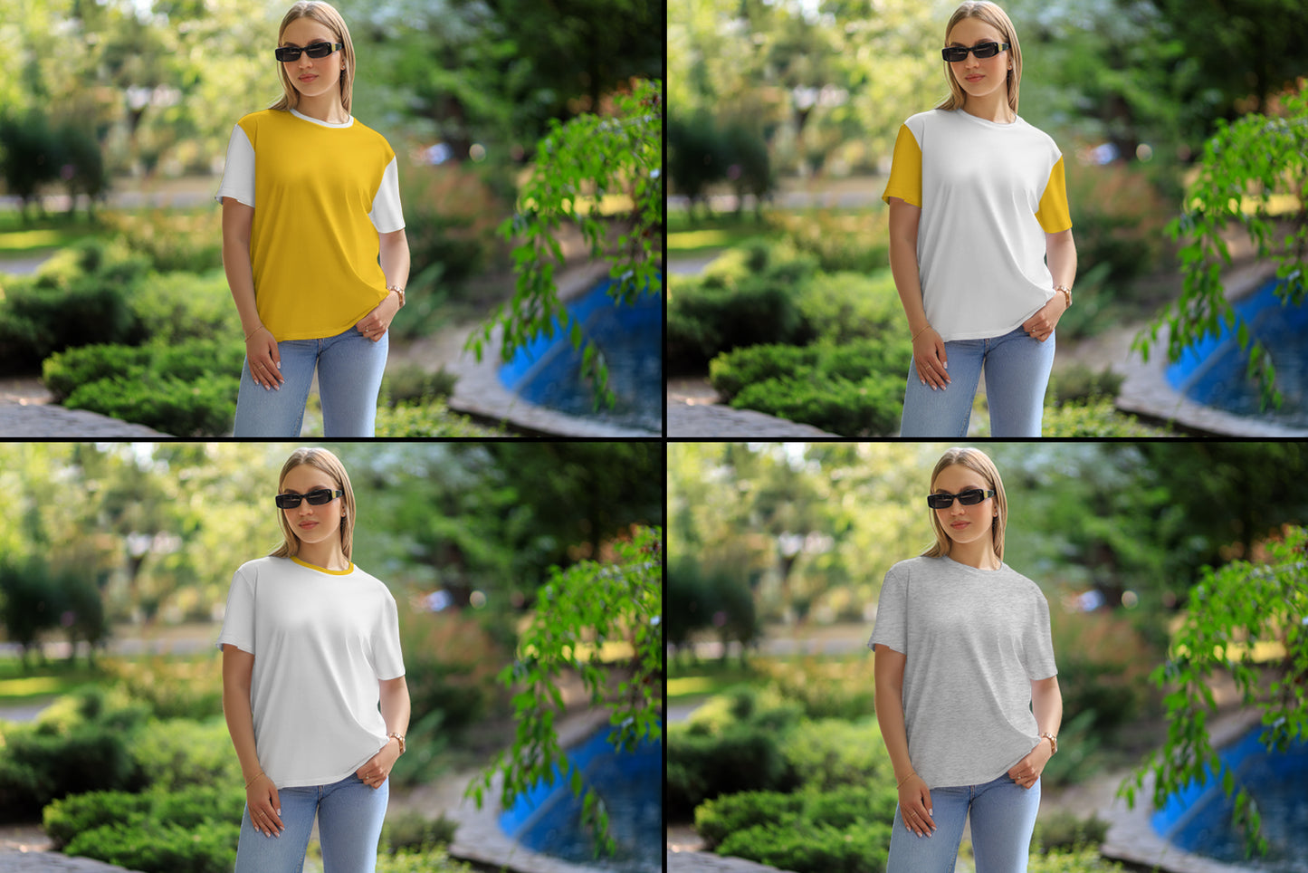 7 Mockups T-Shirt on a Girl Walking in the Outdoor. Vol.06