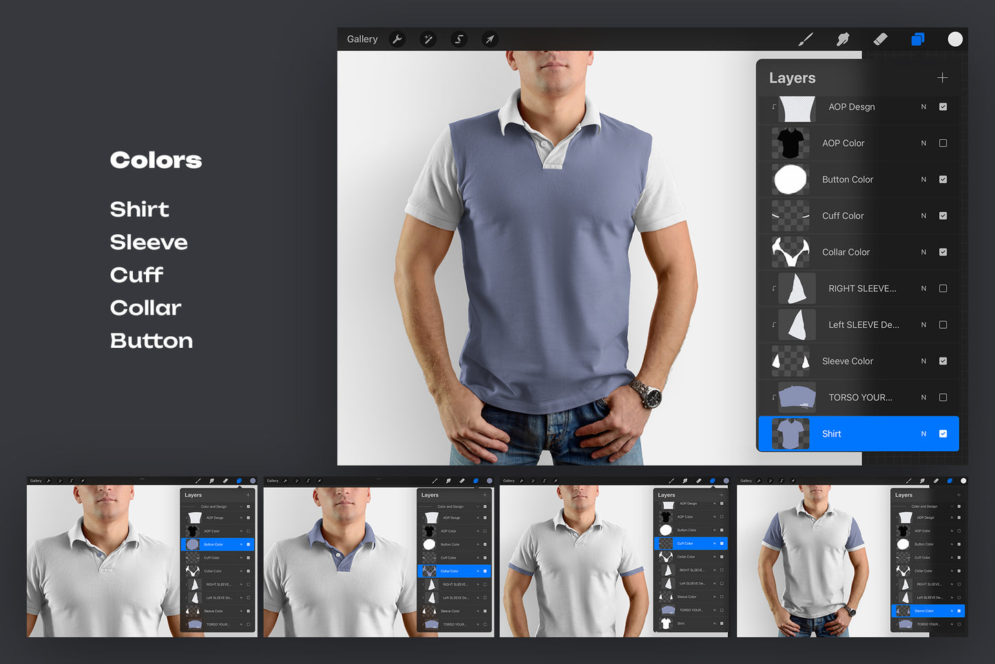 6 Mockups Polo Shirt for Procreate on the iPad
