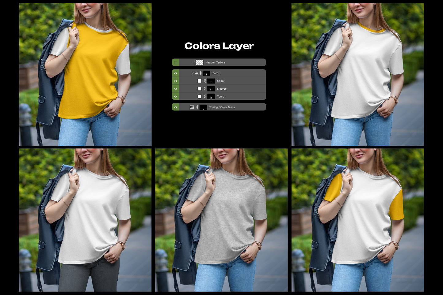 6 Mockups T-Shirt on a Girl on the Walk