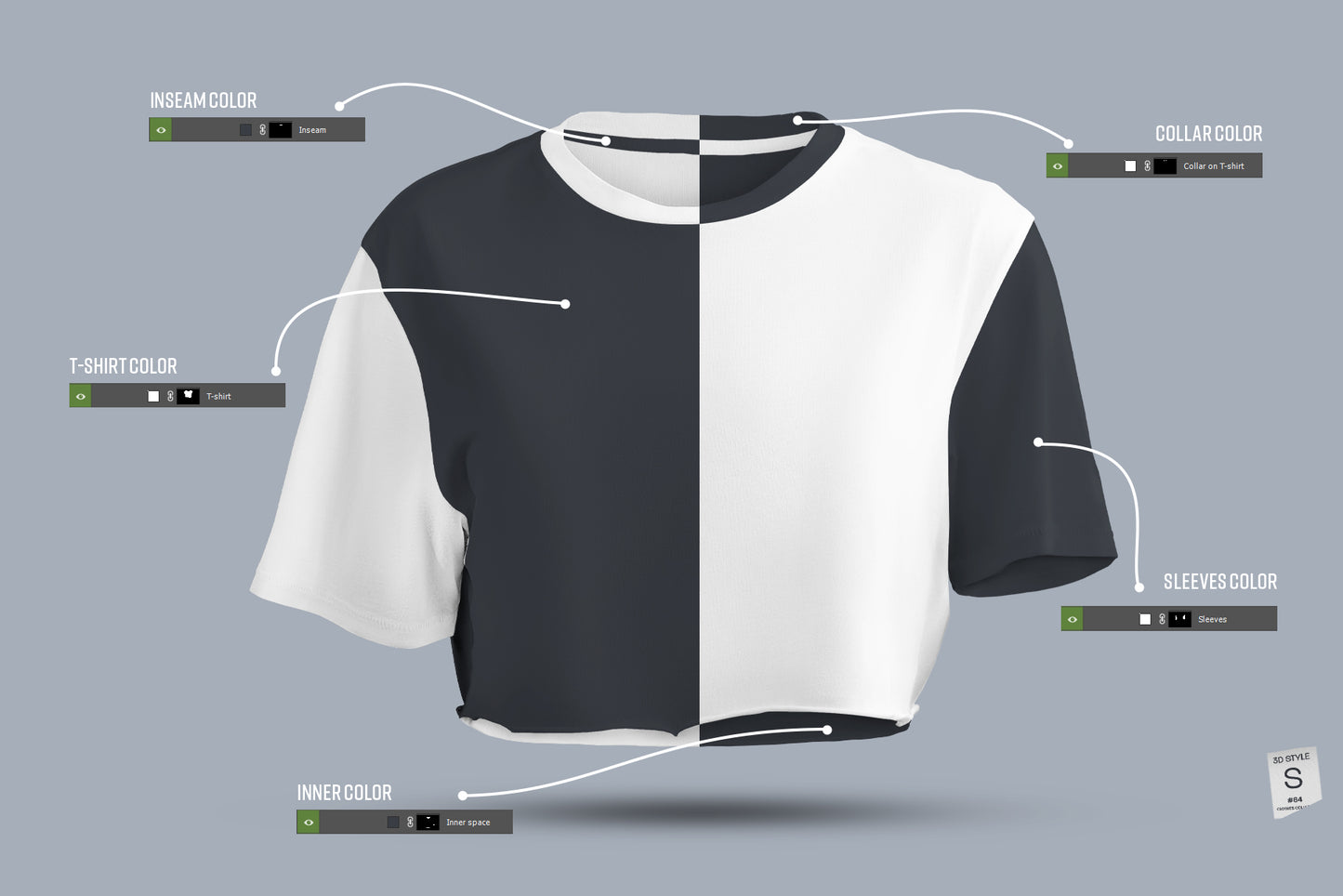 8 Mockups Crop Top T-shirt in 3D style