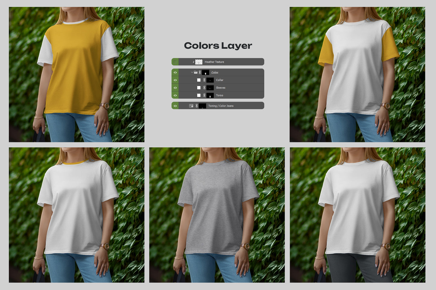 7 Mockups T-Shirt on a Girl Walking in the Green Street