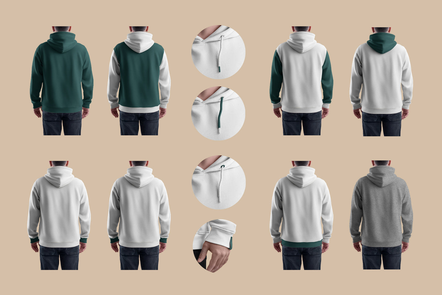 4 Mockups Oversize Hoodie. Front, Back and Side View
